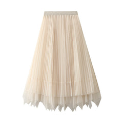Two Sided Skirt Mid Length High Waist Pleated Skirt Irregular Asymmetric Big Skirt
