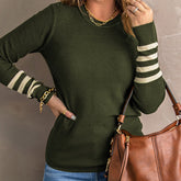 Pull en maille unie à manches rayées vertes