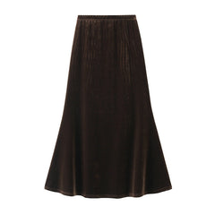Gold Velvet Skirt Mid Length High Waist Slimming Fishtail Skirt Velvet Skirt