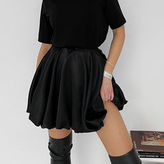 Office White Pleated Skirt Slimming Satin Skirt A line Skirt