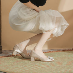 Damen Strass Schnalle Square Toe Volltonfarbe