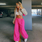 Arbeitshose mit hoher Taille, ausgehöhlten Ausschnitten, Kordelzug, einfarbig, Knöchelband, Retro-Look, einfach passende einfarbige Hose mit geradem Bein
