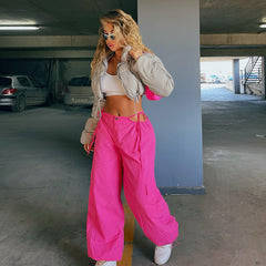 High Waist Hollow Out Cutout Drawstring Solid Color Ankle Banded Working Pants Retro Easy Matching Solid Color Straight Leg Pants