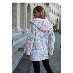 Hooded Long Sleeve Loose Snowflake Plush Christmas Casual Jacket