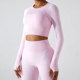 Veste de yoga sans coutures à manches longues et séchage rapide, t-shirt de sport moulant pour course à pied et entraînement