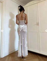 V neck Lace Stitching Sleeveless Waist Hollow Out Cutout Lace Dress