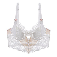 Bralette Wimpernspitze Dessous Körperformung Dünner Push-up Hohlausschnitt Langer Rücken-BH