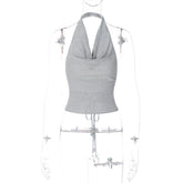 Nachtclub Volltonfarbe Shiner Reflektierende rückenfreie Schnürung Taille Neckholder Spaghettiträger Brust Wrap