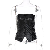 Solid Color Slim-Fit off-Neck Button Chest Wrap Female