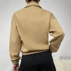 Lockere Sweatshirt-Oberteile mit Reißverschlusskragen und langen Ärmeln