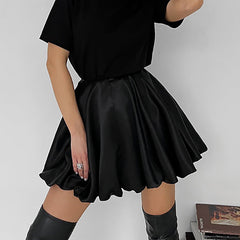 Office White Pleated Skirt Slimming Satin Skirt A line Skirt