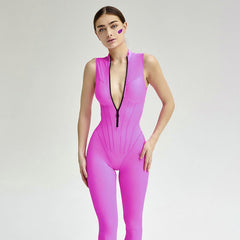 Jumpsuit Tight Sleeveless Zipper Sports High Elastic Jumpsuit Trousers