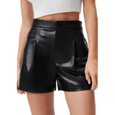 Pantalon taille haute en similicuir avec ceinture et poches, pantalon décontracté haut de gamme
