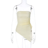 Solid Color Chest Wrapped Beveled Stitching Pleating Tied Slim Fit Top