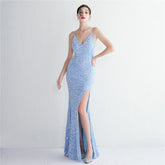 Samt Bottom Pailletten Hosenträger Party Pailletten Kleid Lange Bankett Slim Fit Abendkleid Elegante