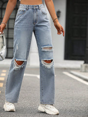 Trendy Wide Leg Loose Hole High Waist Jeanshose High Rise
