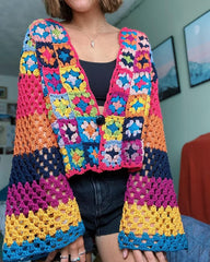 Handmade Grandmother Plaid One Button Cardigan