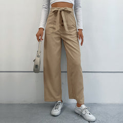 Straight Solid Color Casual Trousers