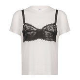 Street Lace Chest Cup Printed Basic T shirt Personalized Hip Hop Knitted Cotton Top