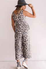 Streetwear Leopard Print Sleeveless Loose Jumpsuit
