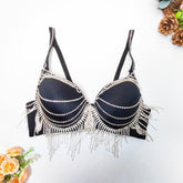 Soutien-gorge push-up triangle français, sous-vêtement d'extérieur, haut tube à pompons en métal et strass, grand dos nu, corset gainant