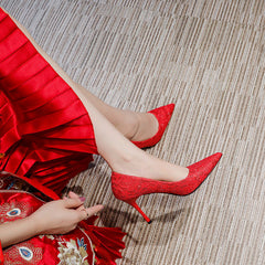 Women's Small Size Wedding Red Lace Bridesmaid High Heels