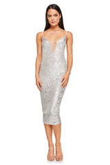 Camisole Gown Slim Hip Wrapped Mid Length Crisscross