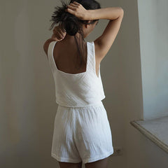 Ensemble pyjama confortable en crêpe de coton avec gilet et short