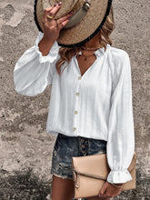 Shirt Half Open Collar Ruffle Sleeve Chiffon Striped Elegant Top