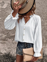 Shirt Half Open Collar Ruffle Sleeve Chiffon Striped Elegant Top