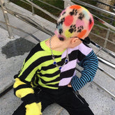 Pull tendance à rayures contrastées et coutures asymétriques