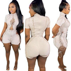 Casual Lace-up Rope Frayed Romper Romper