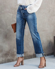 Office High Waist Slim Trousers Flanging Jeans
