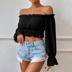 Casual Home Waist Tight Wooden Leaf Collar Long Sleeve Shirt Top