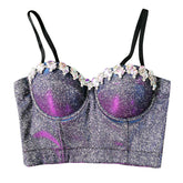 Corset désossé à bretelles spaghetti, vêtement d'extérieur, cristaux colorés, haut moulant, taille ajustée, dos nu, haut tube coloré