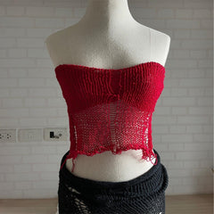 Knitted Hollow Out Cutout out Strap Tube Top Lace up Bare Back Vest