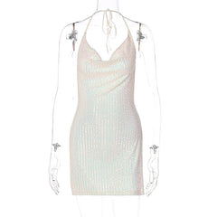 Fried Street Backless Hollow Out Cutout out Halter Slimming Short Dress