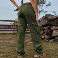 Retro Elastic Waist Denim Overalls Casual Pants