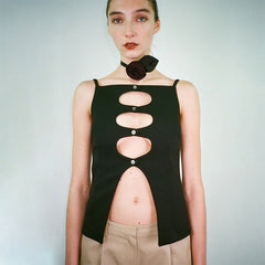 Solid Color Cutout Top Cropped Camisole