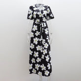 Robe longue à manches lanternes et col en V, coupe ajustée, grande taille, élastique, imprimée