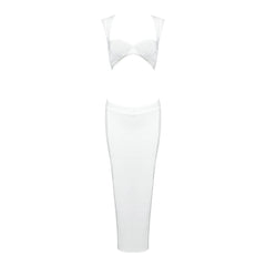 Robe longue blanche à franges foncées et fermeture éclair, tenue courte