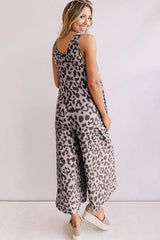 Streetwear Leopard Print Sleeveless Loose Jumpsuit