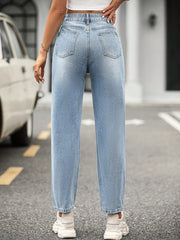 Trendy Wide Leg Loose Hole High Waist Denim Hose mit Tasche