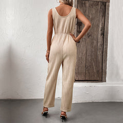 Solid Color Suspender Jumpsuit