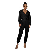 Slim Fit Langarm Einfarbig Kapuze Halboffener Kragen Urban Casual Jumpsuit
