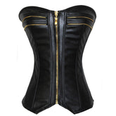 Corset court en cuir avec fermeture éclair