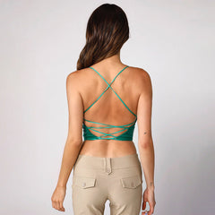 Solid Color Cropped Backless Faux Leather Camisole