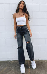 Lockere Löcher, hohe Taille, gerade, trendige Street-Jeans