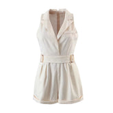 Suit Collar One-Piece Straight High Waist V-neck Romper