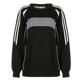 College Contrast Color Budding Stitching Loose Long Sleeve Crew Neck Sweater Casual Sports Top